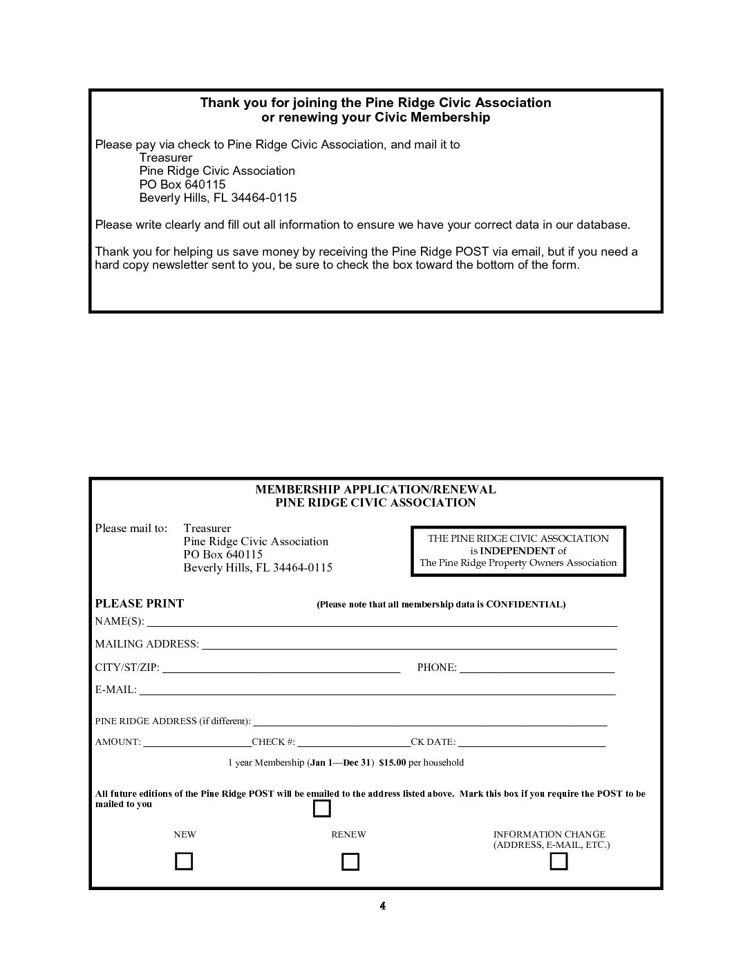 Civic Association Membership Form